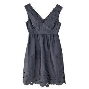 Adrianna Papell Gray Silk Blend Embroidered  Sleeveless Dress Size 4 Petite